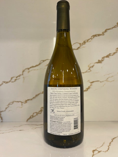 2016 Reserve Chardonnay Santa Clara Valley Central Coast California Jason Stephens Winery 90 points